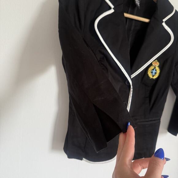 Rampage Y2K Crest Blazer Black White Piping Preppy Academia Fitted Jacket Small - Picture 5 of 6